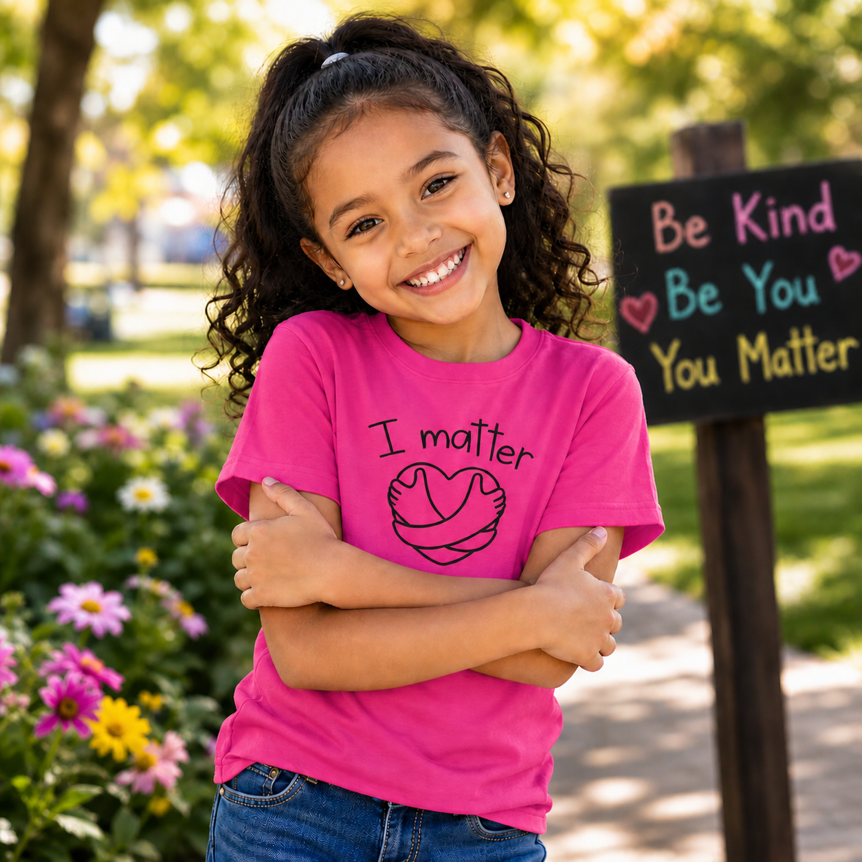 Kids T-Shirt โ "I Matter" Heart Hug Positive Message Tee