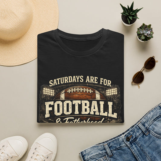 Saturdays Are For Football & Fatherhood T-Shirt | Football Helmet, Beer Mug Design