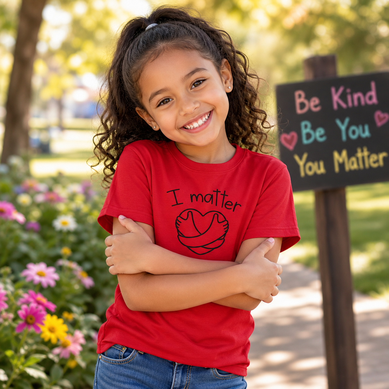 Kids T-Shirt — "I Matter" Heart Hug Positive Message Tee