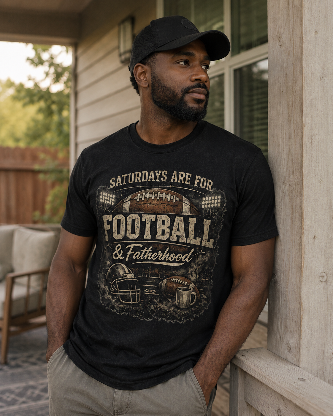 Saturdays Are For Football & Fatherhood T-Shirt | Football Helmet, Beer Mug Design