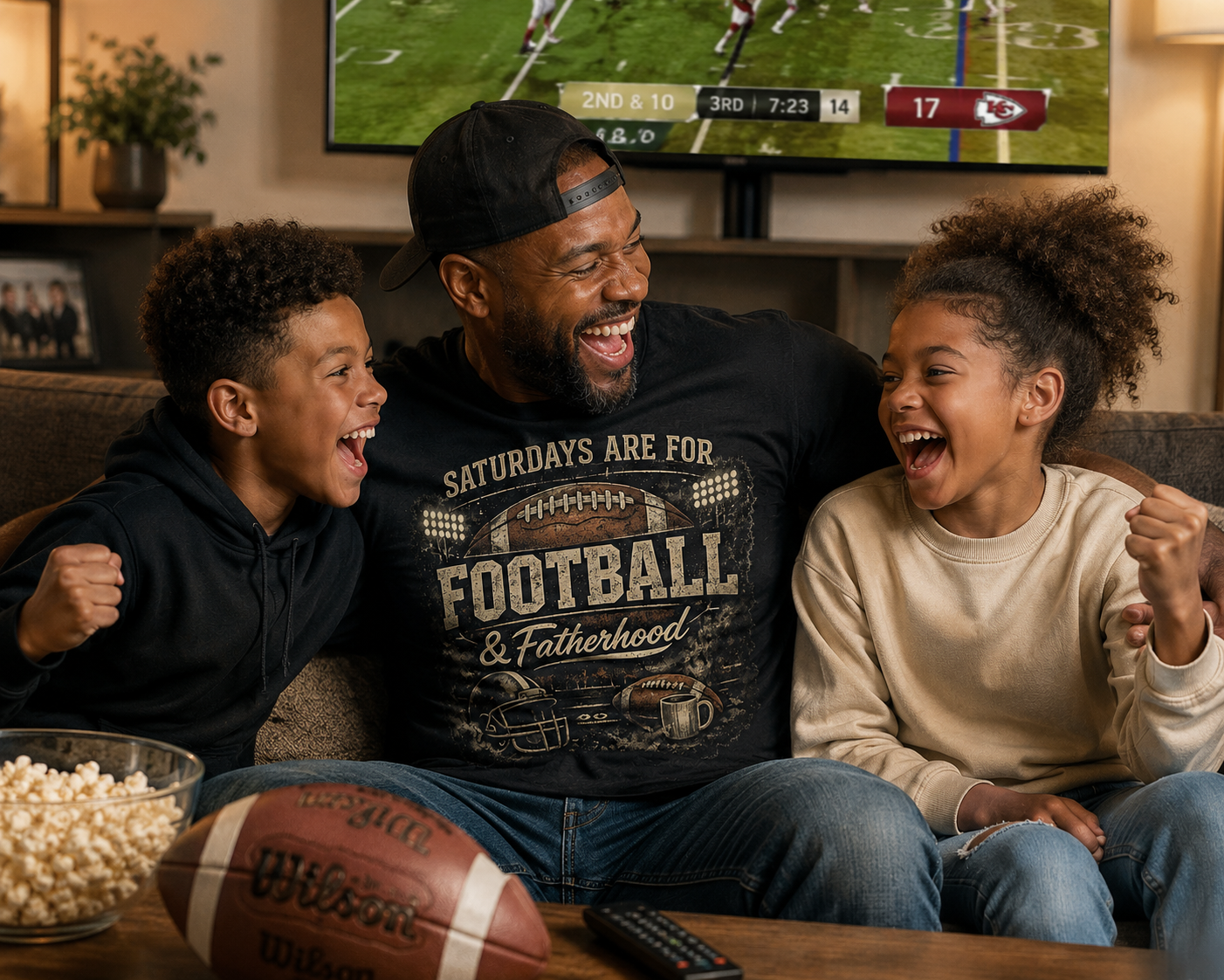 Saturdays Are For Football & Fatherhood T-Shirt | Football Helmet, Beer Mug Design