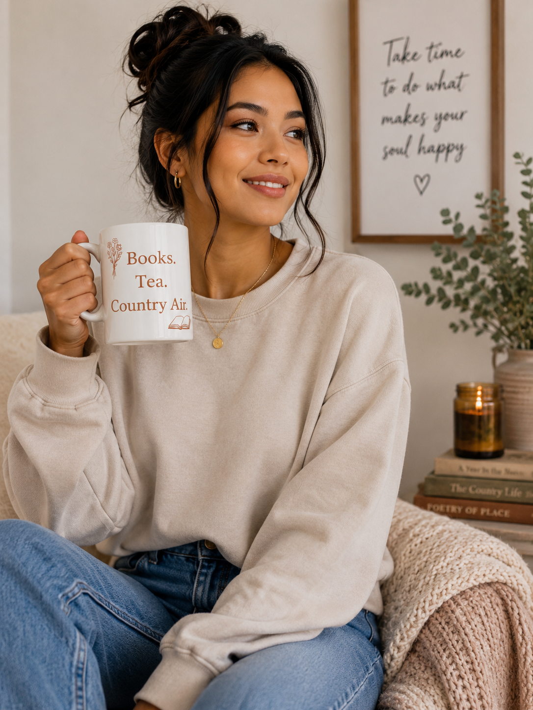Books. Tea. Country Air. Ceramic Mug — Cozy Reading Gift (11oz & 15oz)