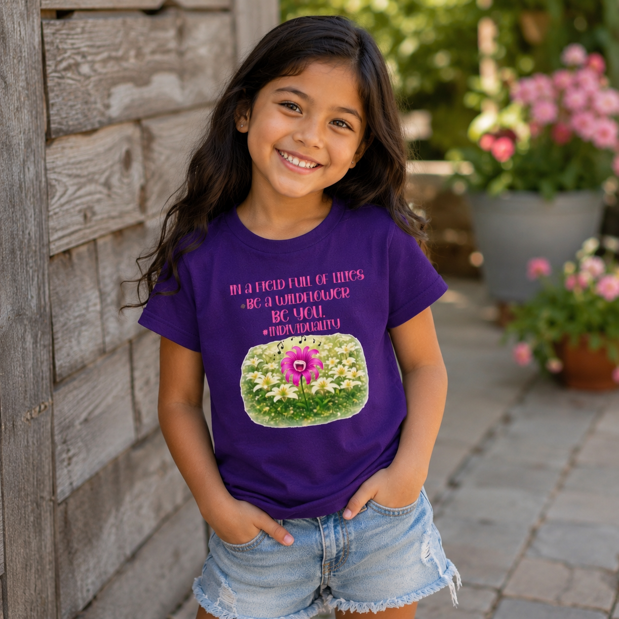 Kids Floral Tee — "Be a Friend Full of Smiles" Inspirational Flower Shirt