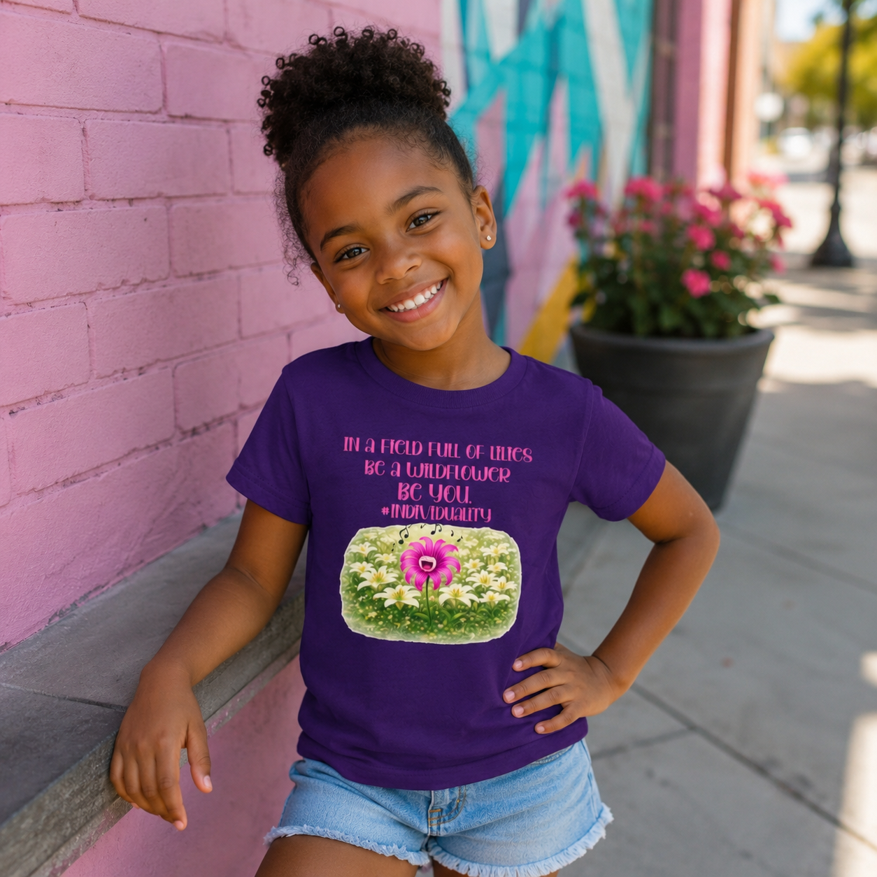 Kids Floral Tee — "Be a Friend Full of Smiles" Inspirational Flower Shirt