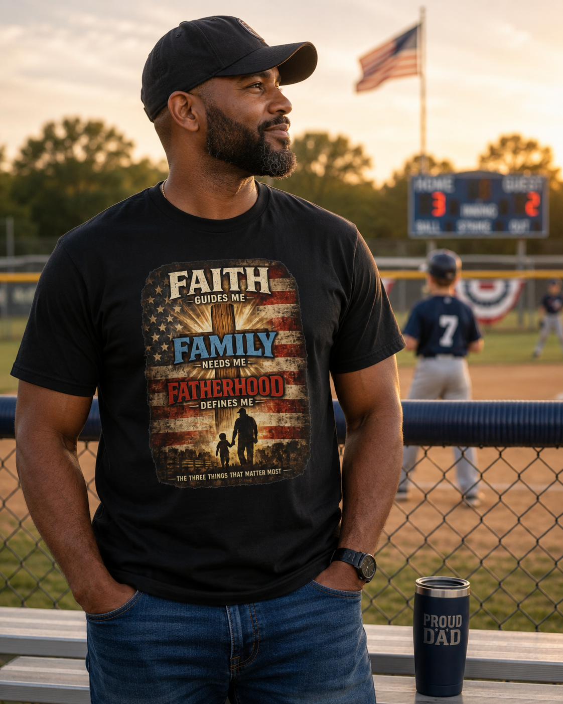 Faith Guides Me, Family Needs Me T-Shirt — Patriotic Fatherhood Tee