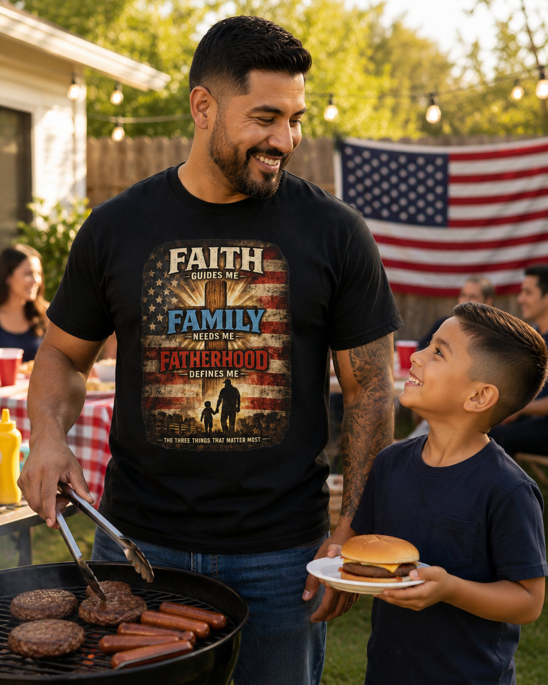 Faith Guides Me, Family Needs Me T-Shirt — Patriotic Fatherhood Tee