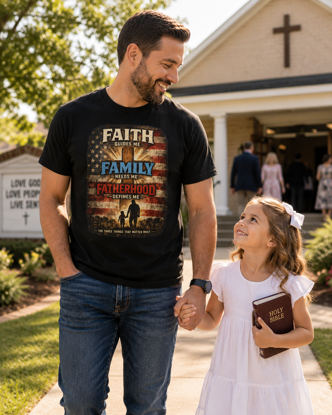 Faith Guides Me, Family Needs Me T-Shirt — Patriotic Fatherhood Tee