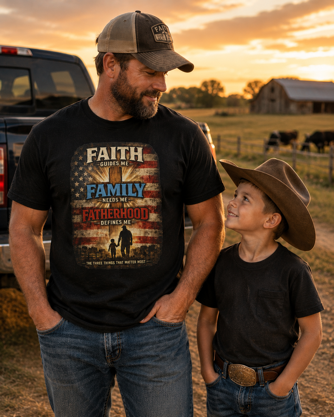 Faith Guides Me, Family Needs Me T-Shirt — Patriotic Fatherhood Tee