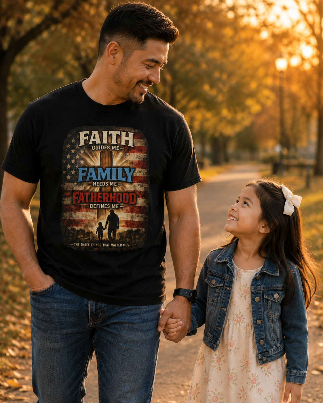 Faith Guides Me, Family Needs Me T-Shirt — Patriotic Fatherhood Tee