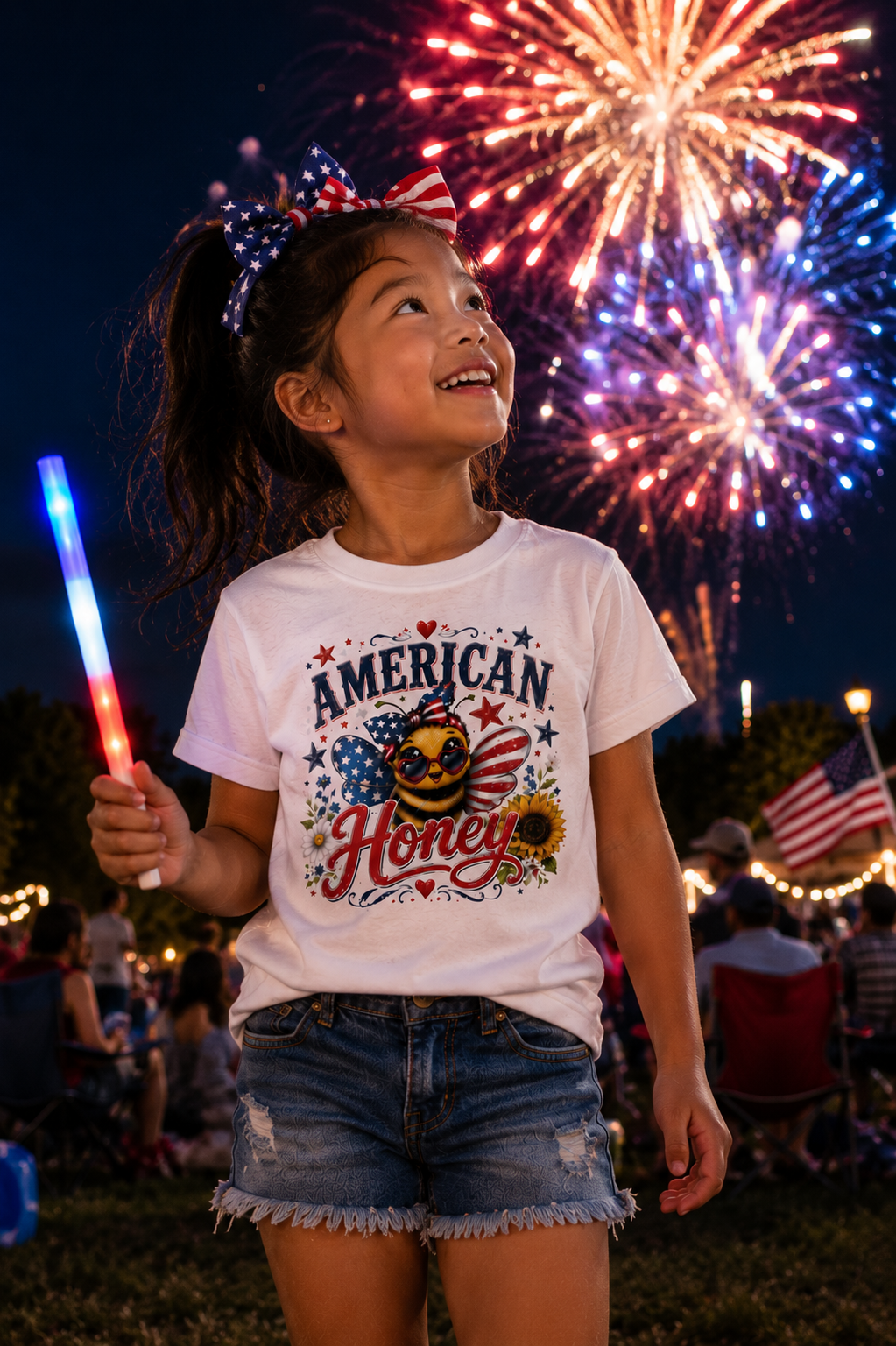 Kids Tee — "American Honey" Patriotic Bee Graphic Tee