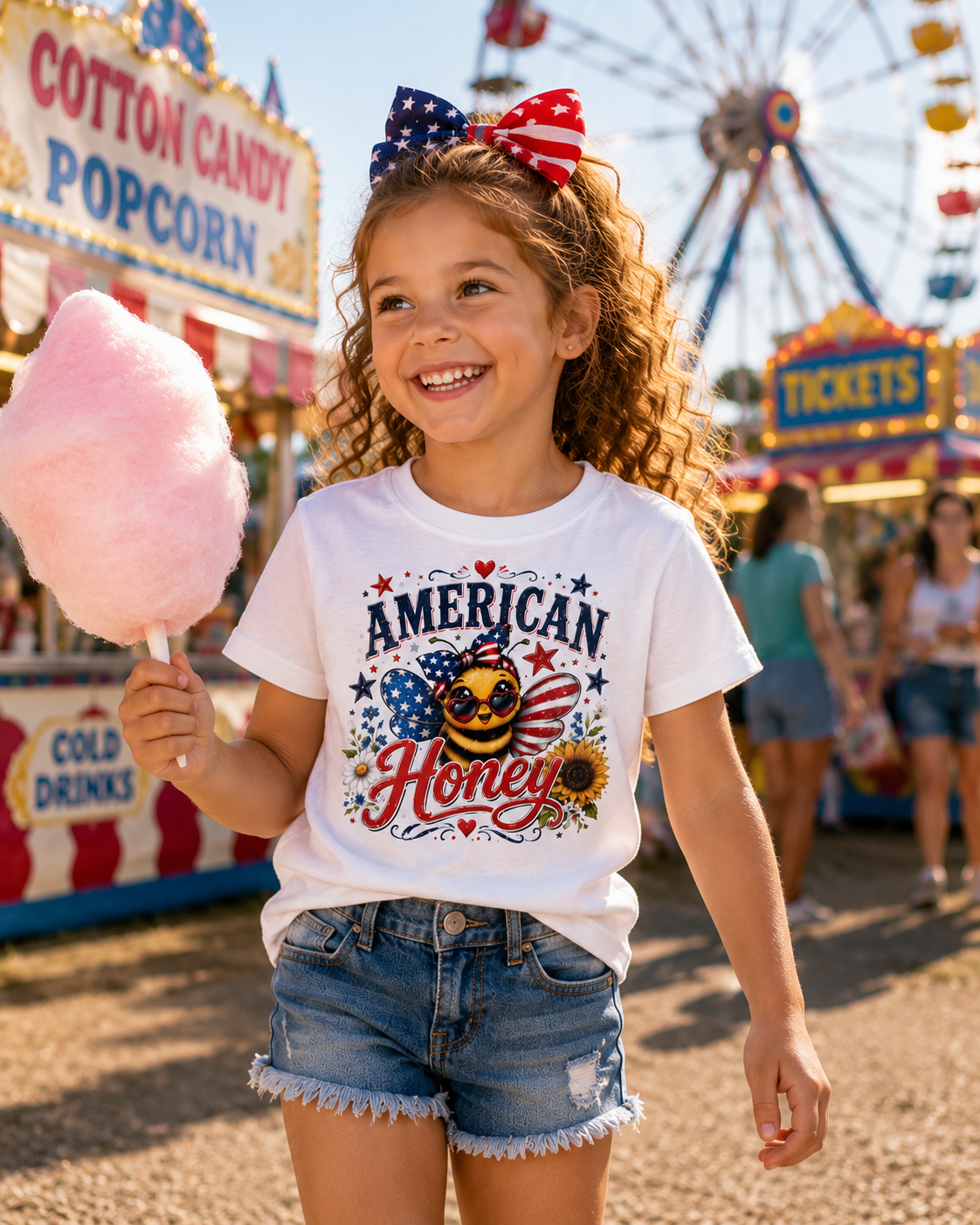 Kids Tee — "American Honey" Patriotic Bee Graphic Tee
