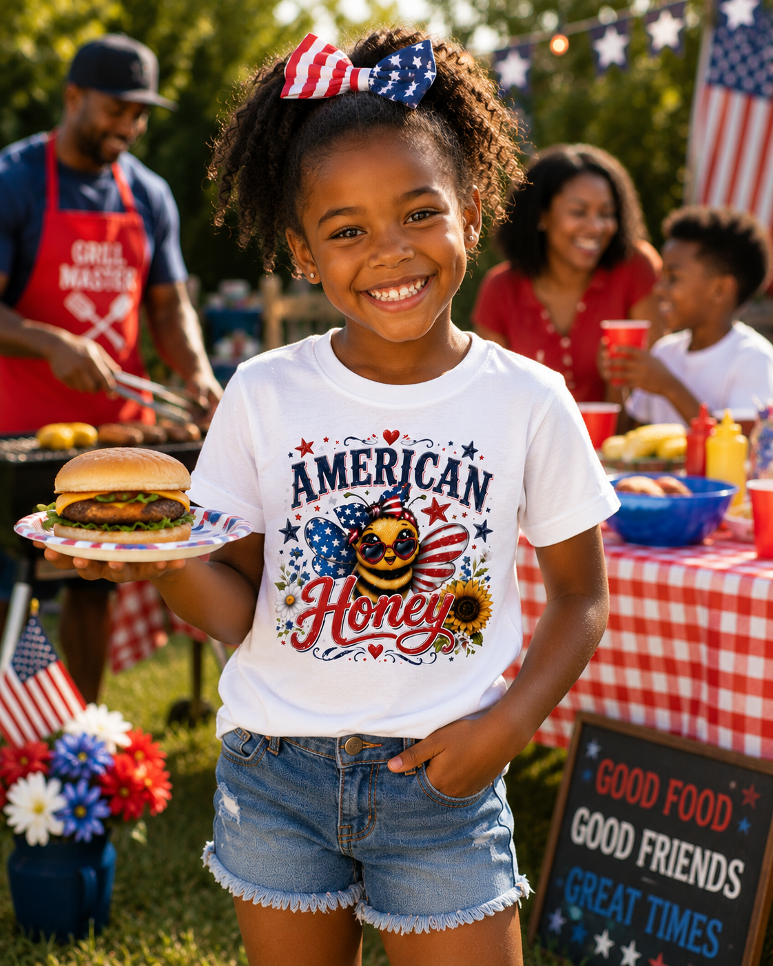 Kids Tee — "American Honey" Patriotic Bee Graphic Tee