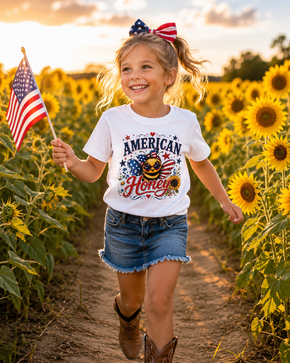 Kids Tee — "American Honey" Patriotic Bee Graphic Tee