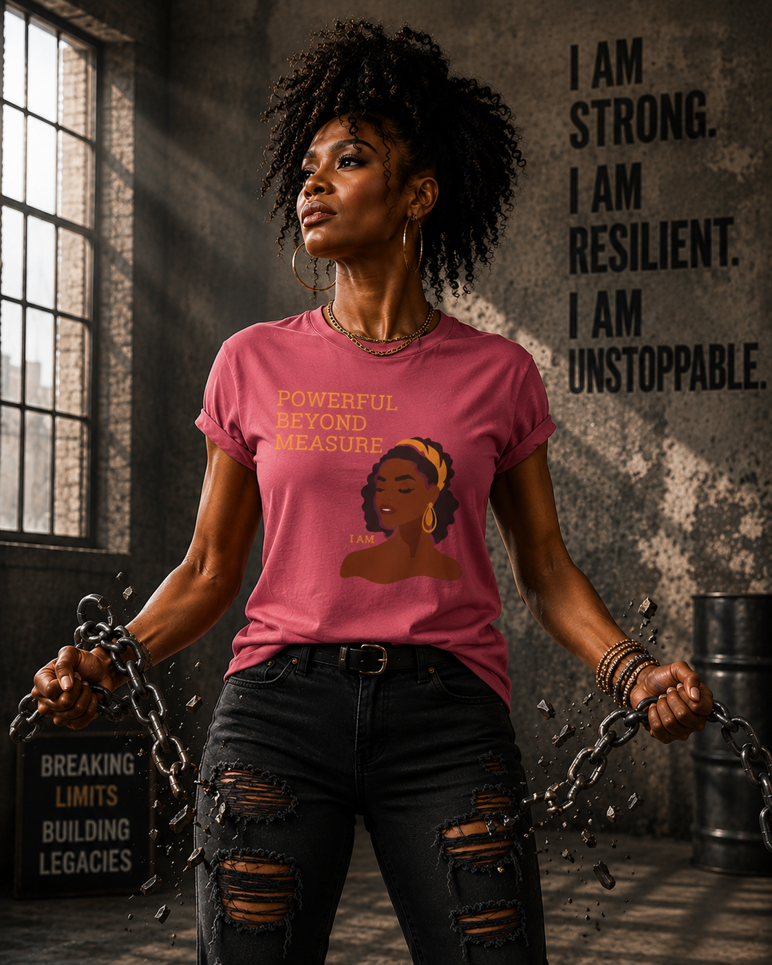 Powerful Beyond Measure T-Shirt — Black Woman Empowerment Graphic Tee