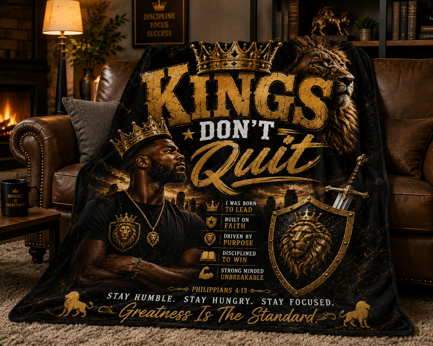 Kings Don't Quit Microfiber Blanket — Inspirational Men's Velveteen Throw