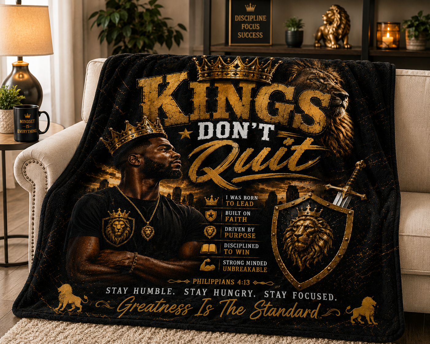 Kings Don't Quit Microfiber Blanket — Inspirational Men's Velveteen Throw
