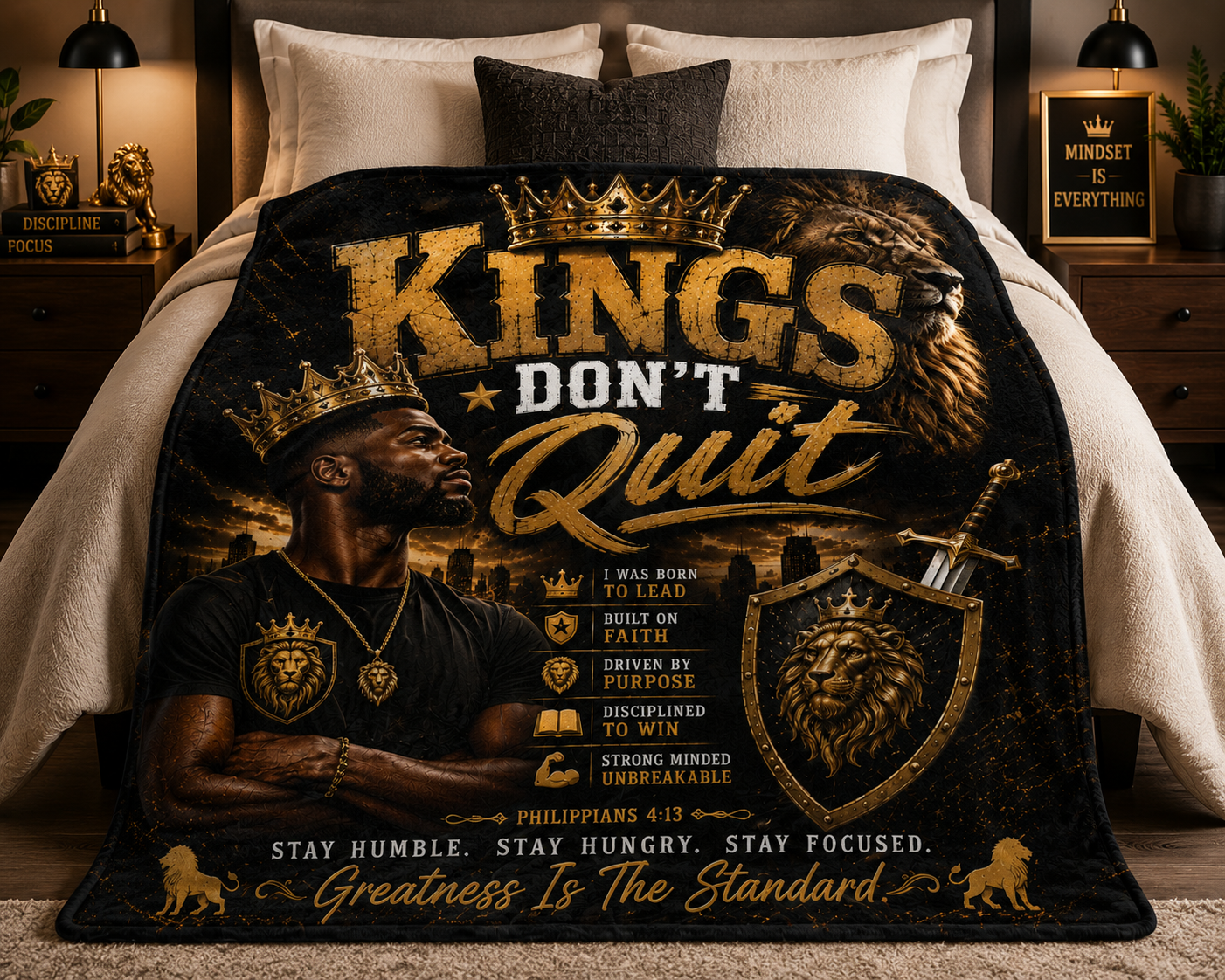 Kings Don't Quit Microfiber Blanket — Inspirational Men's Velveteen Throw